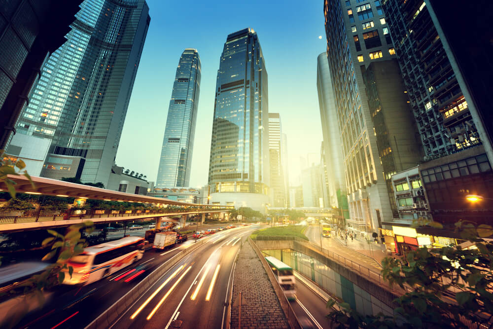 traffic in Hong Kong at sunset time-x